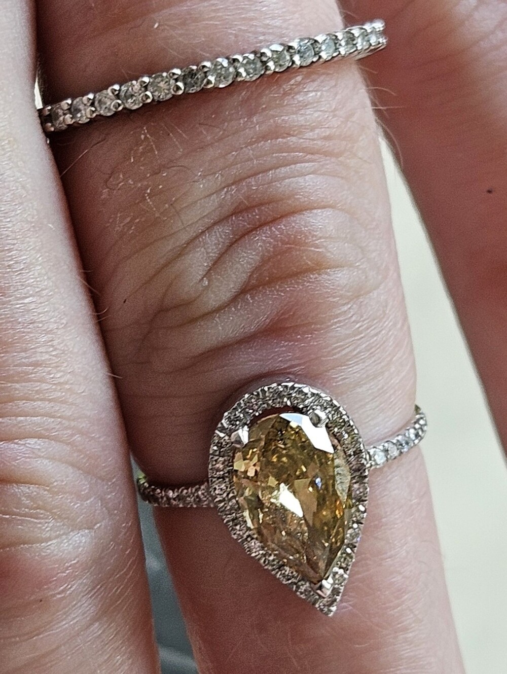 Certified 18k. White Gold 1.5ct. Natural Cognac Diamond Halo Ring